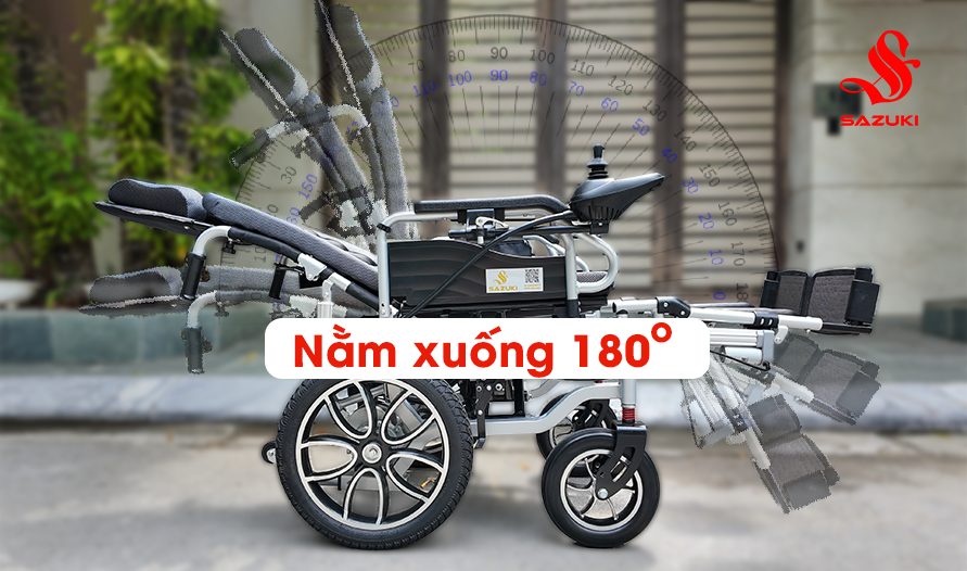 Xe lăn điện dòng ngả nằm hạ lưng xuống 180 độ thành giường nằm