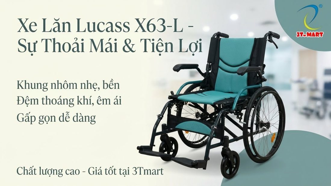 Xe lăn tay Lucass X63-L khung nhôm nhẹ, đệm thoáng khí, gấp gọn dễ dàng